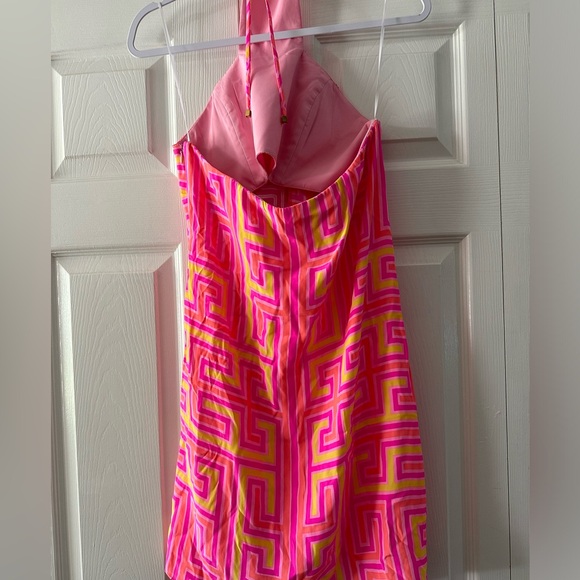 Alice & Trixie halter medium pink orange silk midi dress summer tropical women - Picture 3 of 6